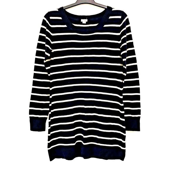 Garage Sweater Women's Large Long Sleeve Round Nek White & Black Striped - Picture 1 of 8